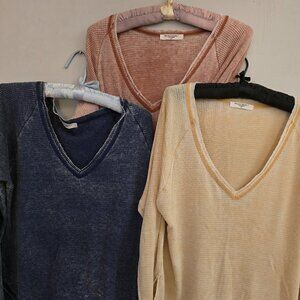 Lot of Three (3) PROJECT SOCIAL T waffle burnout V neck tunics size S